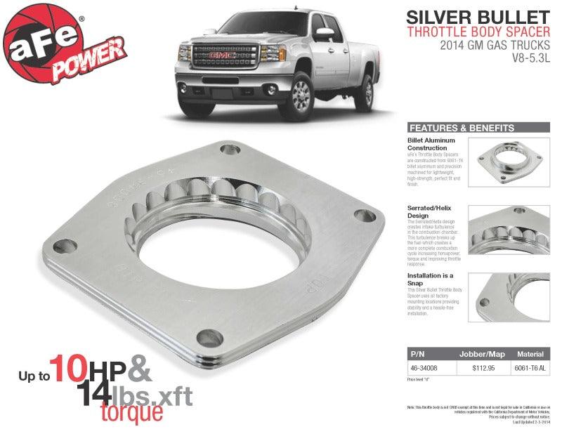 aFe Silver Bullet Throttle Body Spacers TBS 2014 GM Silverado/Sierra 1500 V8 5.3L - Order Your Parts - اطلب قطعك